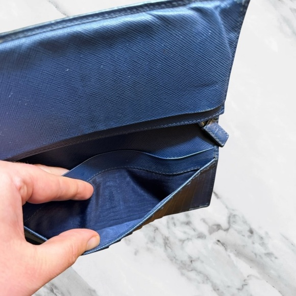 Prada Navy Saffiano Leather Continental Wallet With Silver Corner Logo - Picture 15 of 15